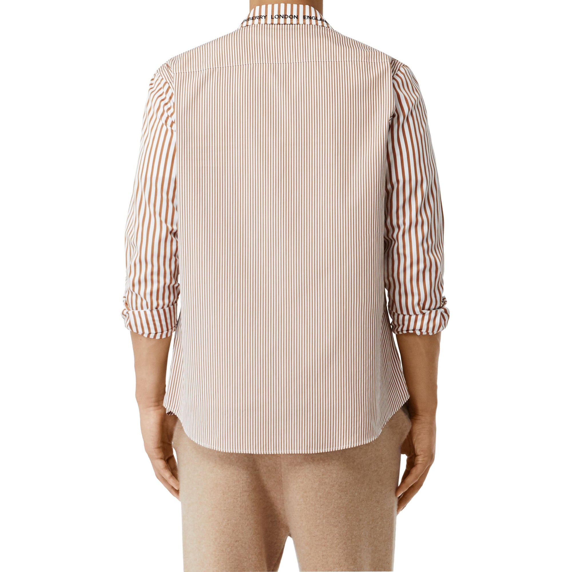 Chemise en coton rayée façon patchwork avec logo brodé - Camel Stripe