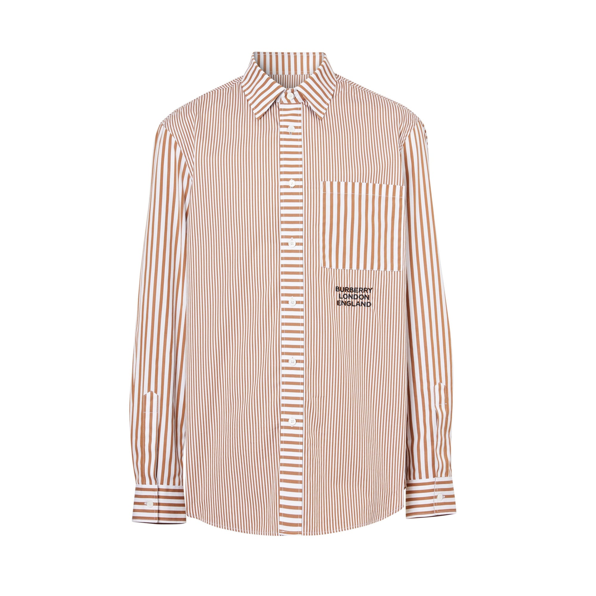 Chemise en coton rayée façon patchwork avec logo brodé - Camel Stripe