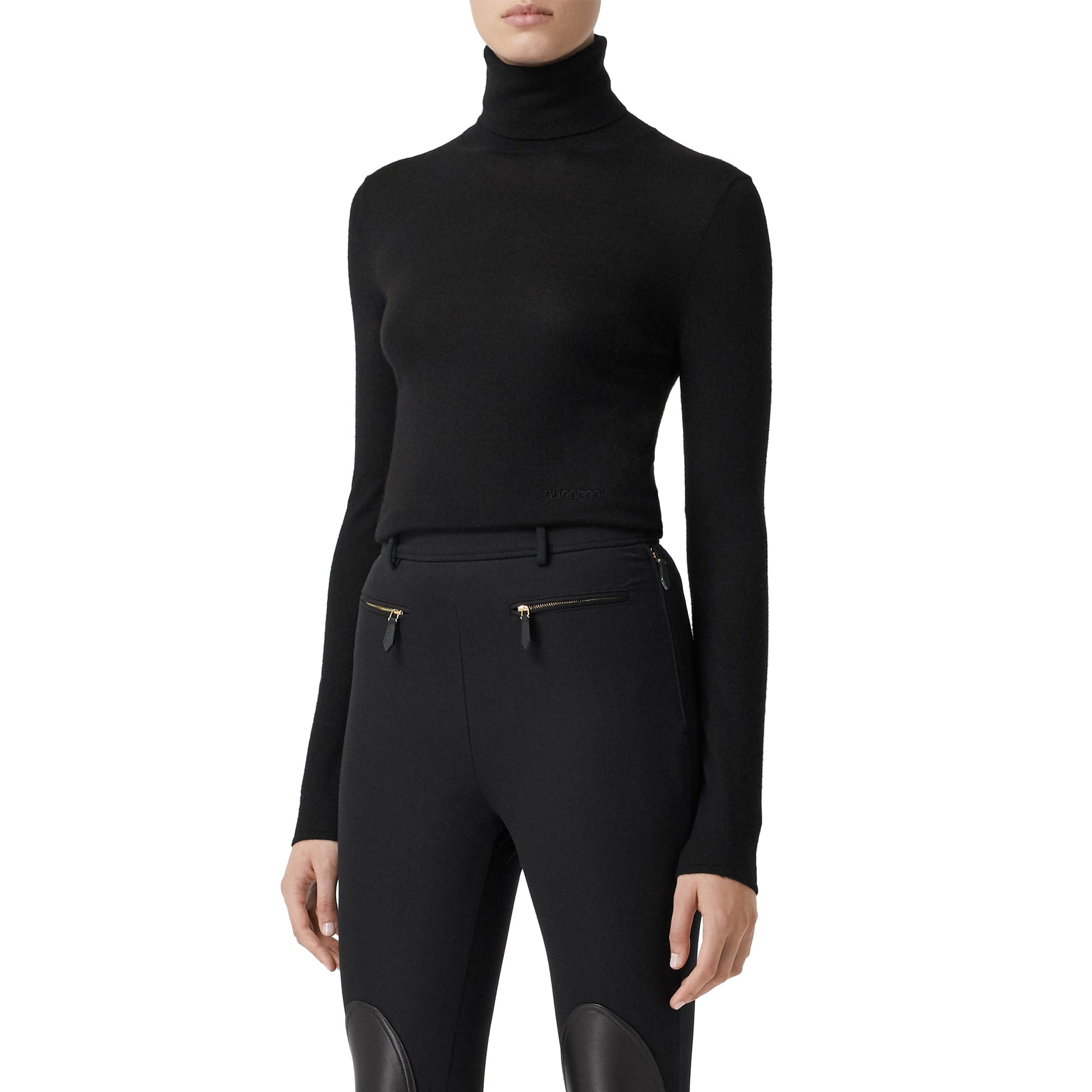 Pull à col roulé en cachemire et soie avec logo brodé - Black