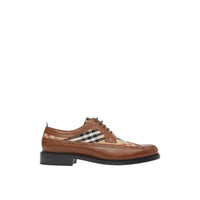 Derbies en cuir et Vintage check avec détails richelieu - Tan & Archive Beige