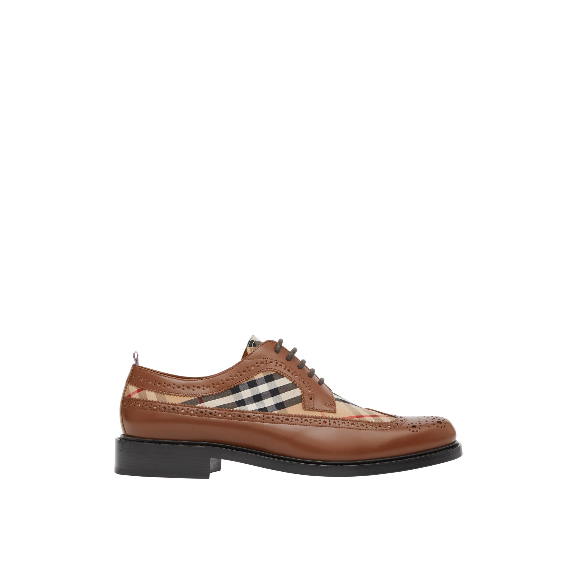 Derbies en cuir et Vintage check avec détails richelieu - Tan & Archive Beige