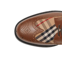 Derbies en cuir et Vintage check avec détails richelieu - Tan & Archive Beige