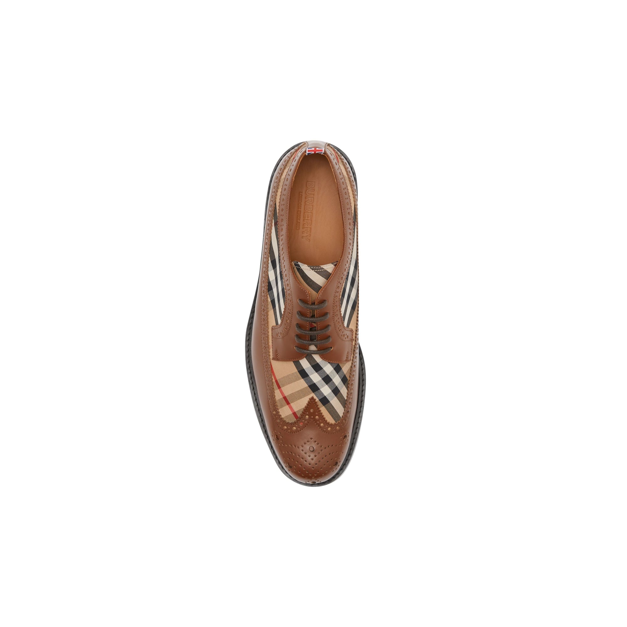 Derbies en cuir et Vintage check avec détails richelieu - Tan & Archive Beige