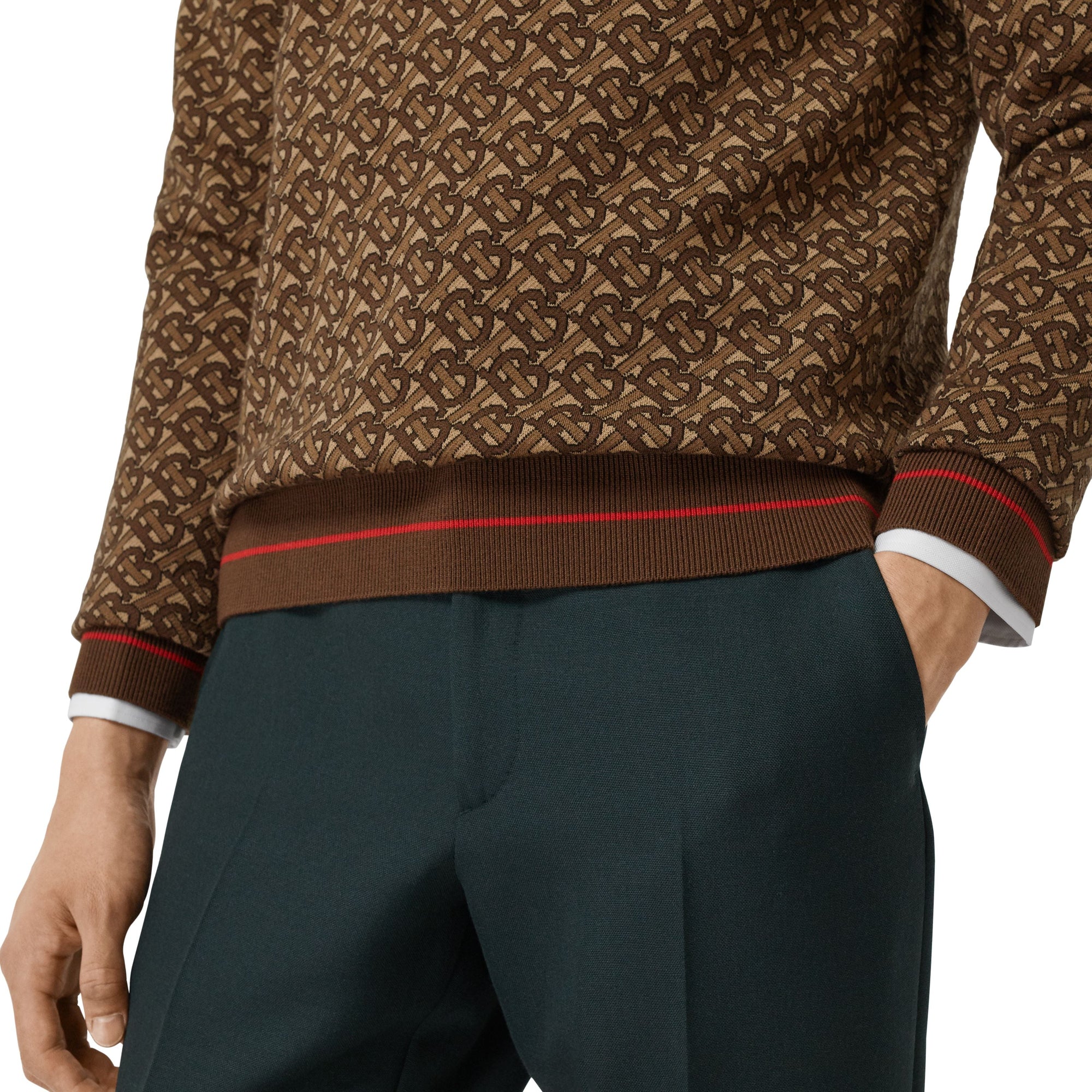 Pull en jacquard de laine Monogram - Bridle Brown