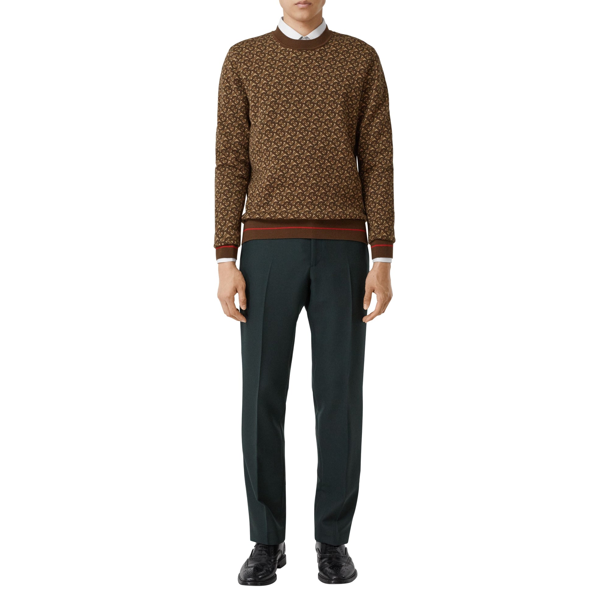 Pull en jacquard de laine Monogram - Bridle Brown