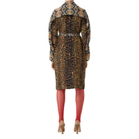 Robe chemise ceinturée à manches cape en soie - Dark Mustard