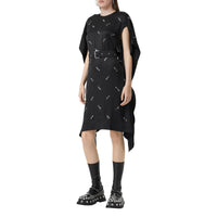 Robe en satin de soie avec manches à découpes et ornements - Black
