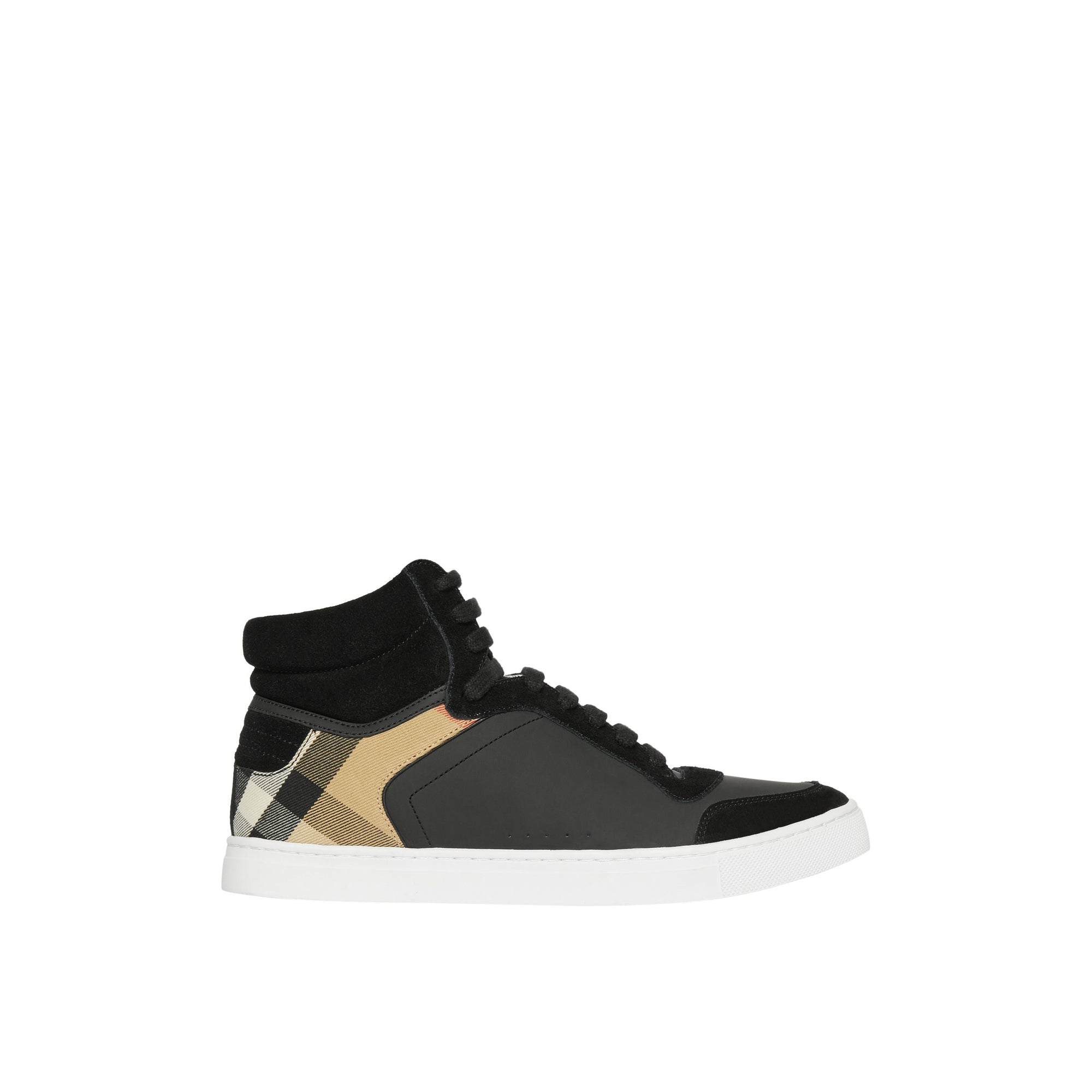 Sneakers montantes en cuir cuir velours et House check - Black