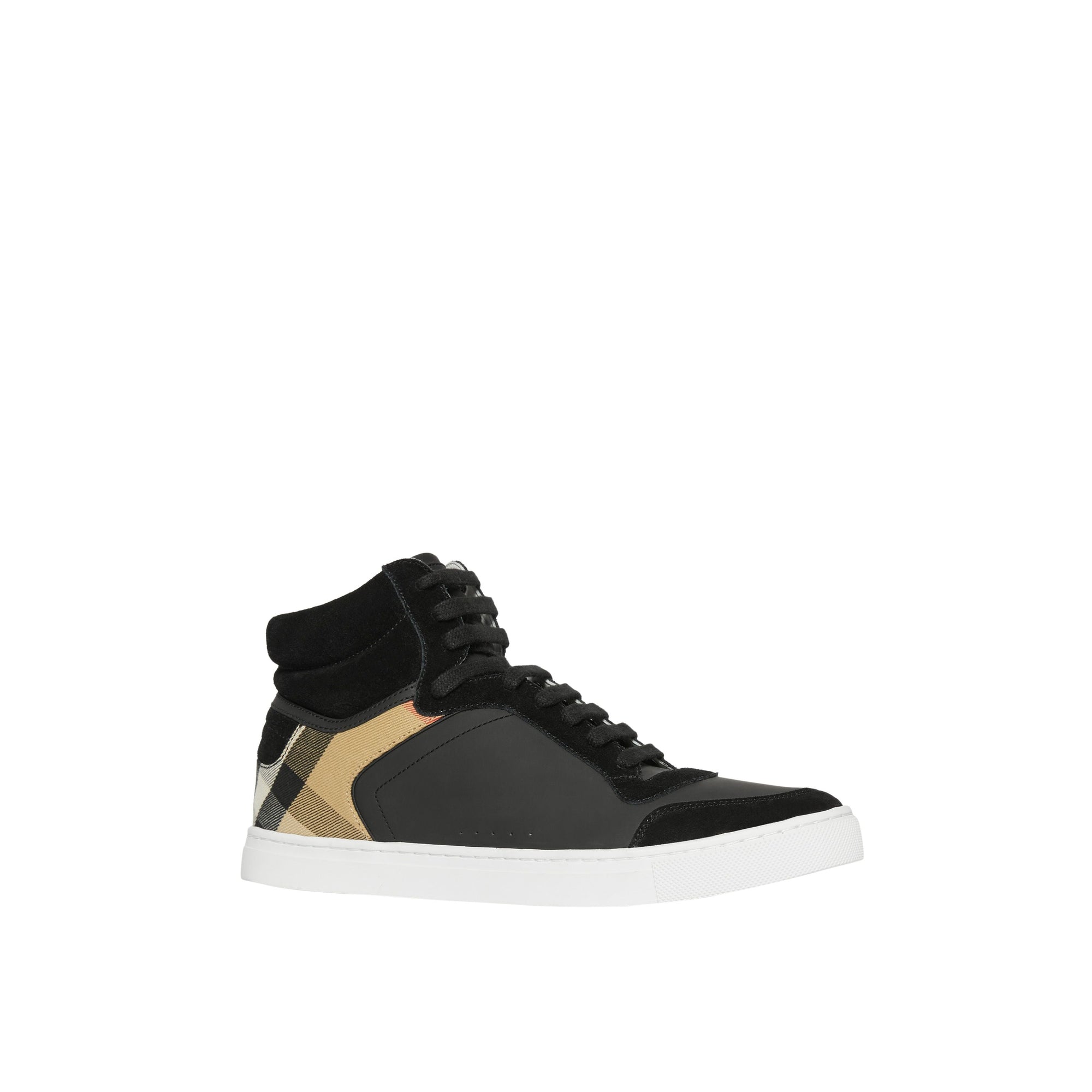 Sneakers montantes en cuir cuir velours et House check - Black