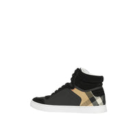 Sneakers montantes en cuir cuir velours et House check - Black