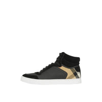 Sneakers montantes en cuir cuir velours et House check - Black