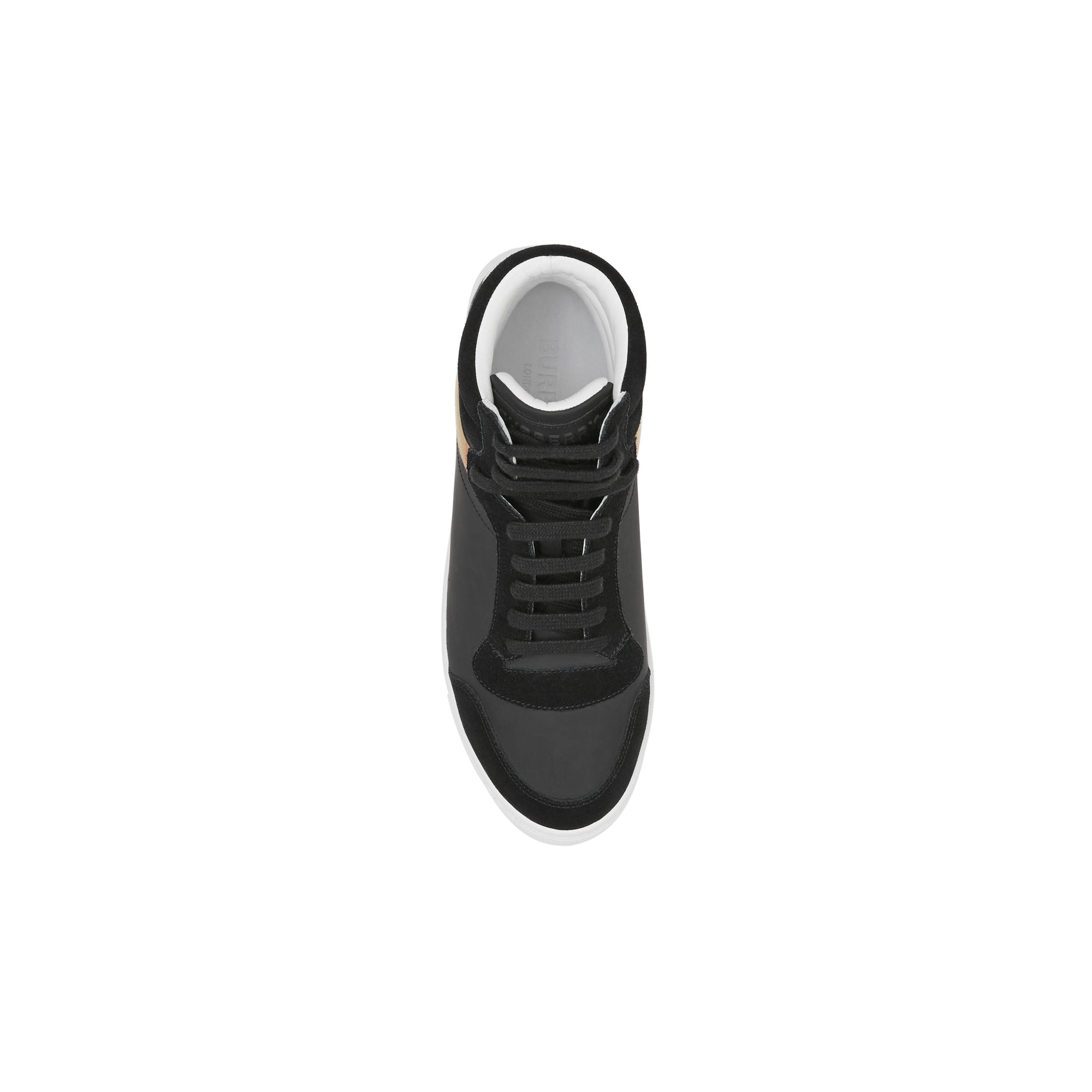 Sneakers montantes en cuir cuir velours et House check - Black