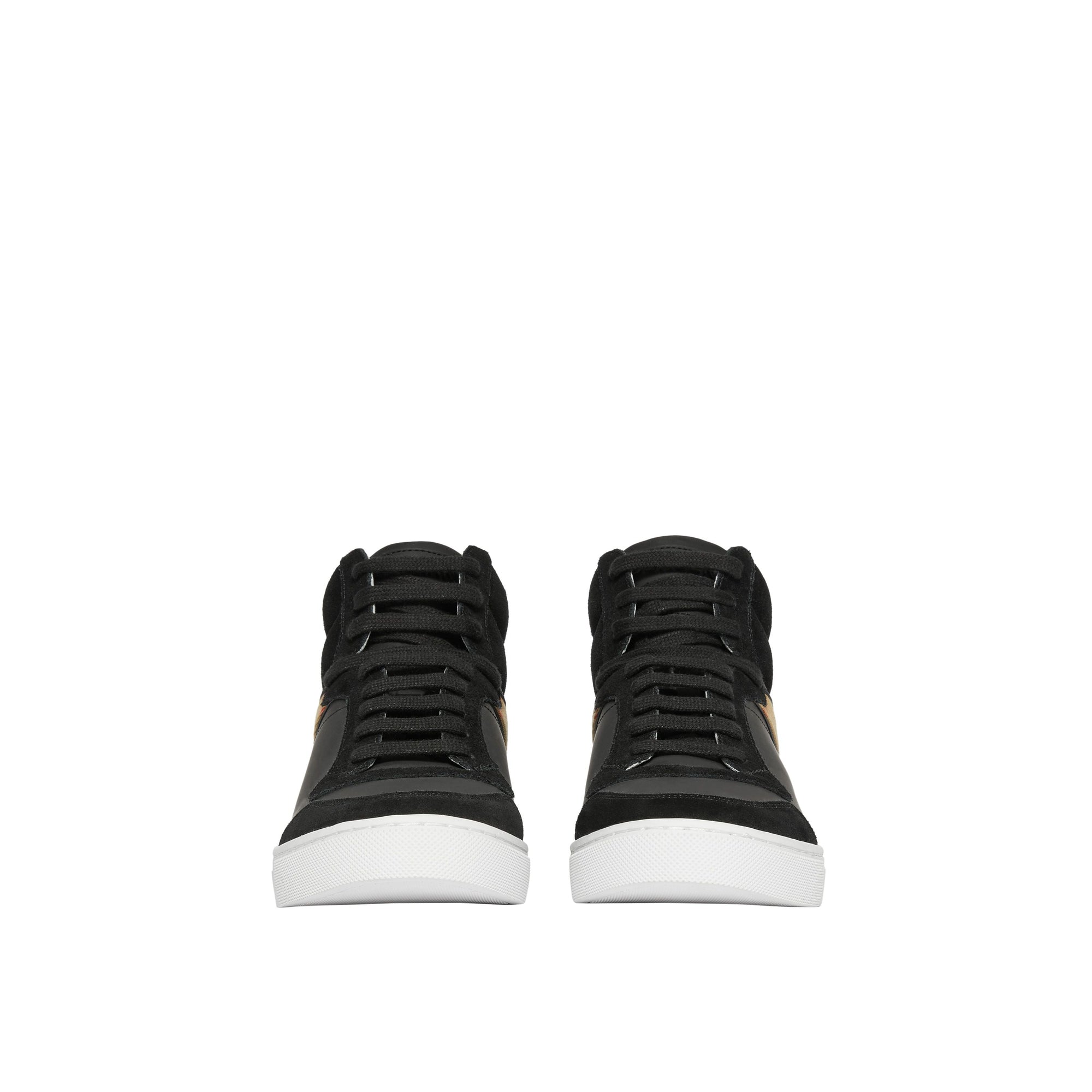 Sneakers montantes en cuir cuir velours et House check - Black