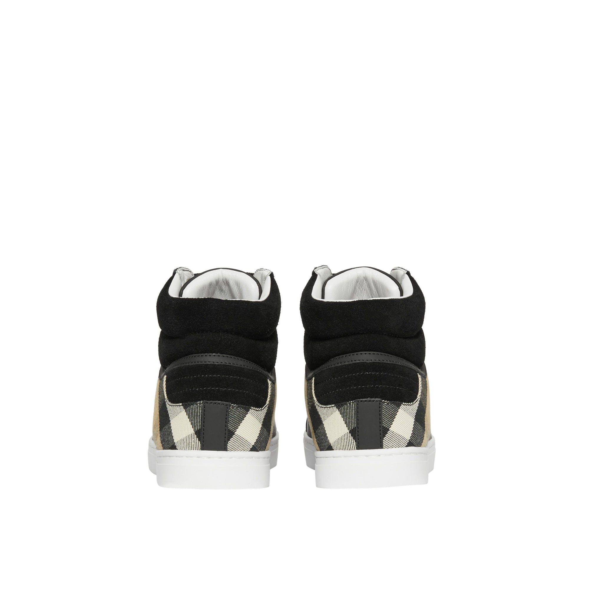 Sneakers montantes en cuir cuir velours et House check - Black