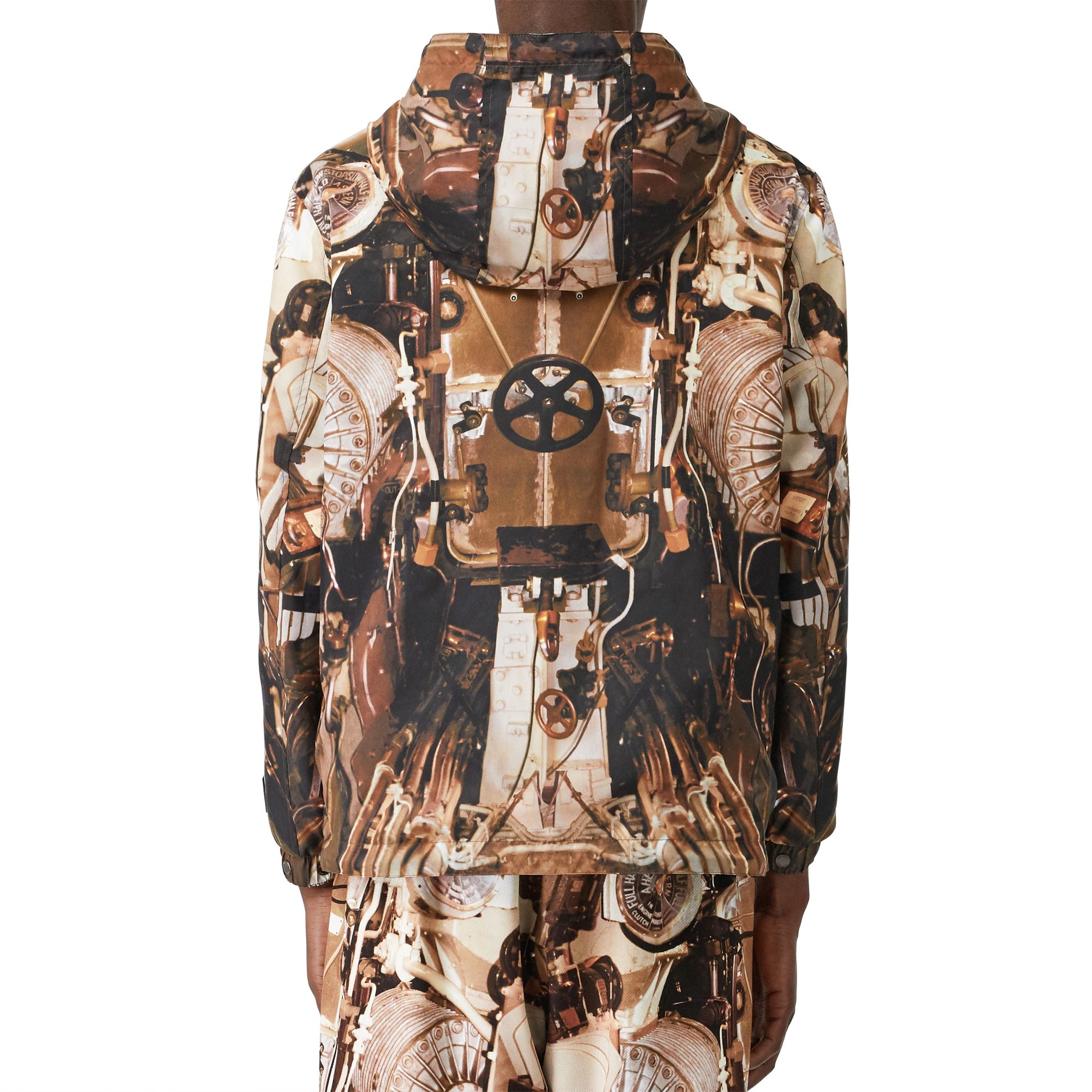 Veste à capuche réversible en nylon avec imprimé sous-marin - Bronze