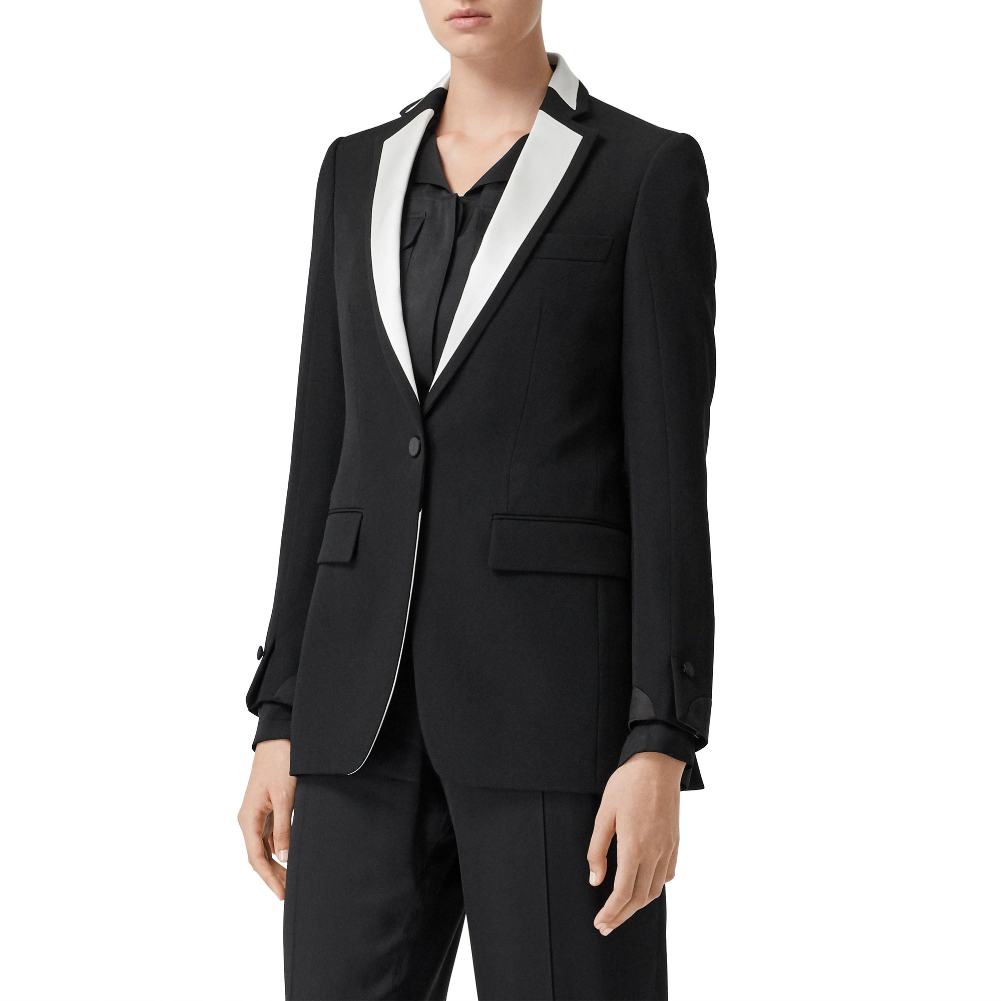 Veste tailleur en laine avec panneau en soie - Black