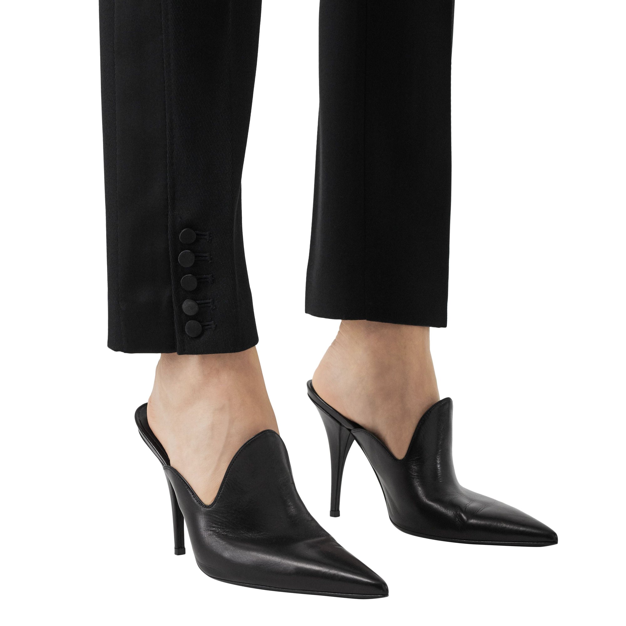 Pantalon tailleur en laine à rayures en satin - Black