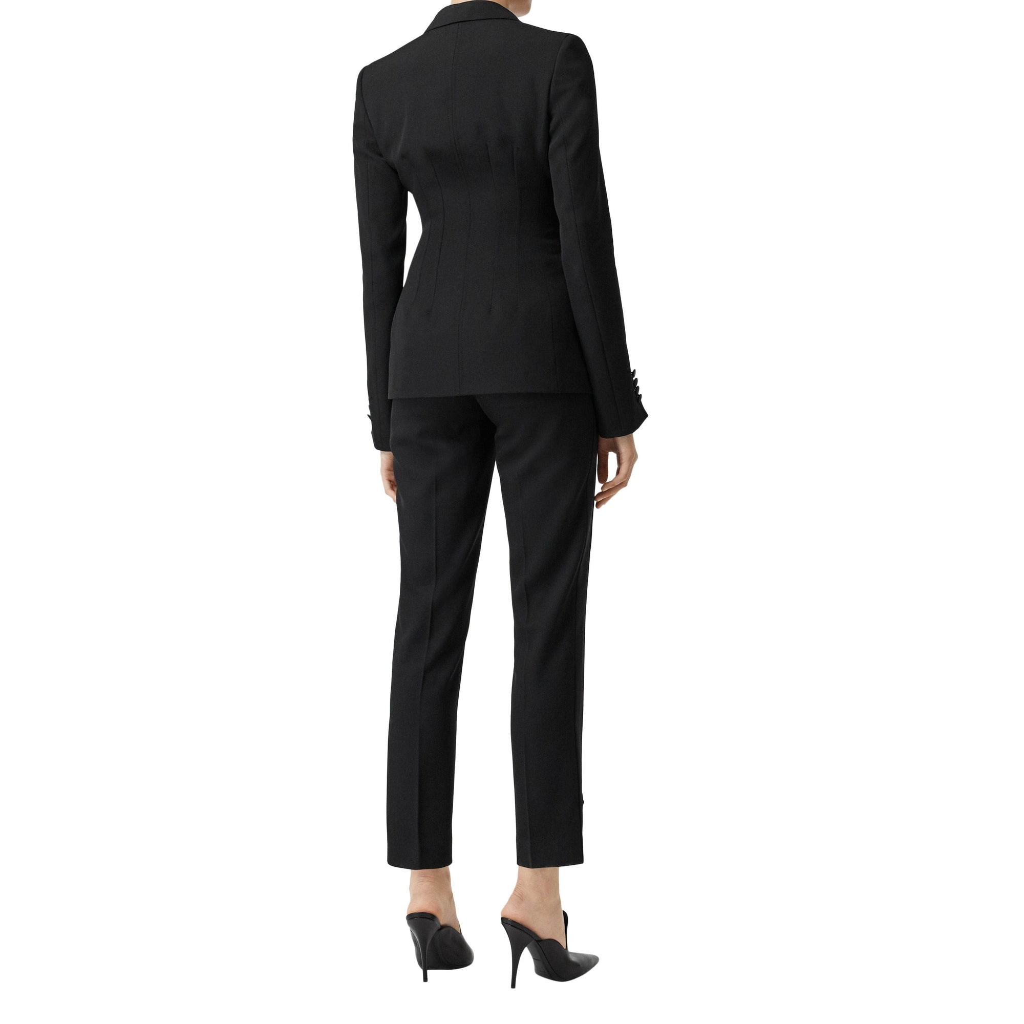 Pantalon tailleur en laine à rayures en satin - Black