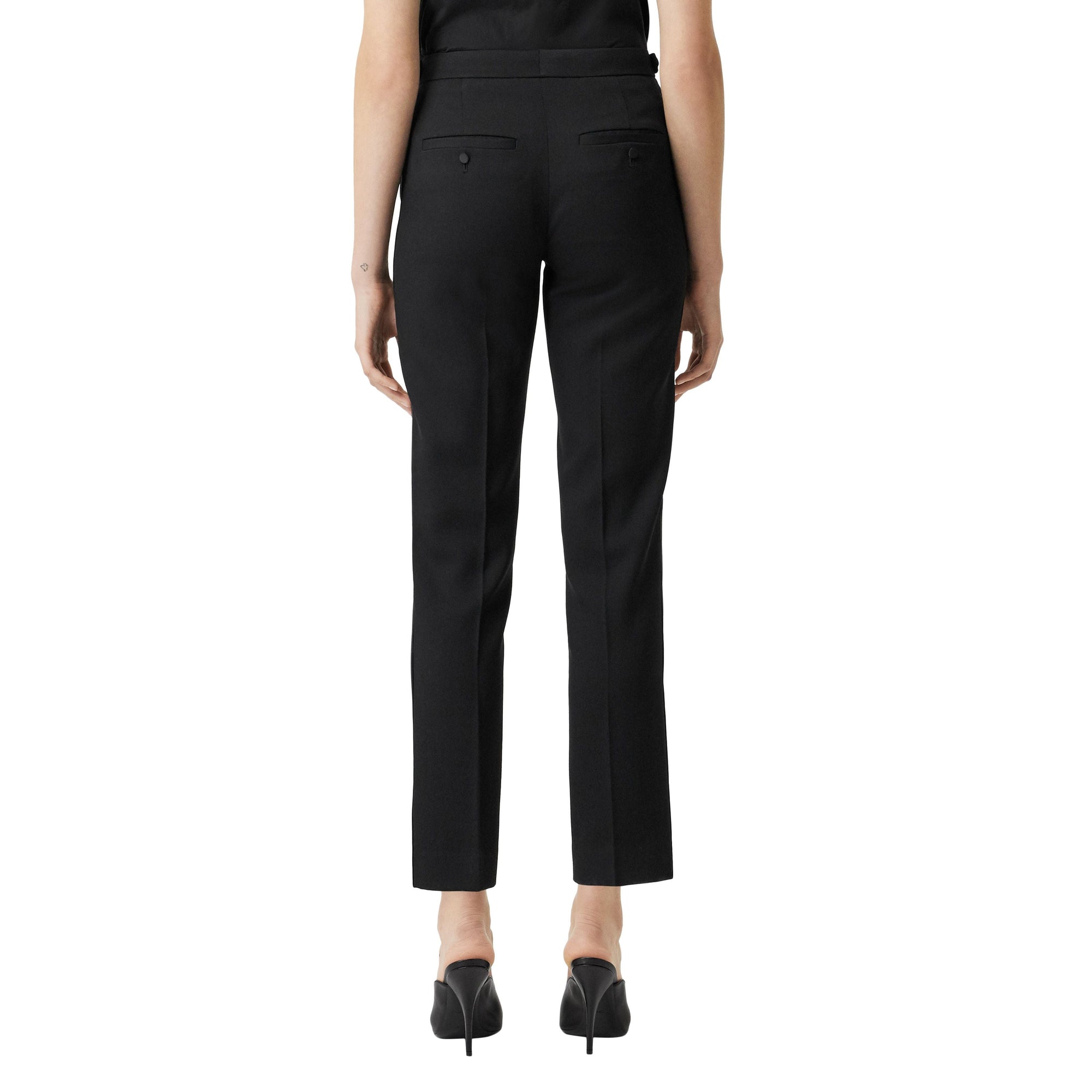 Pantalon tailleur en laine à rayures en satin - Black
