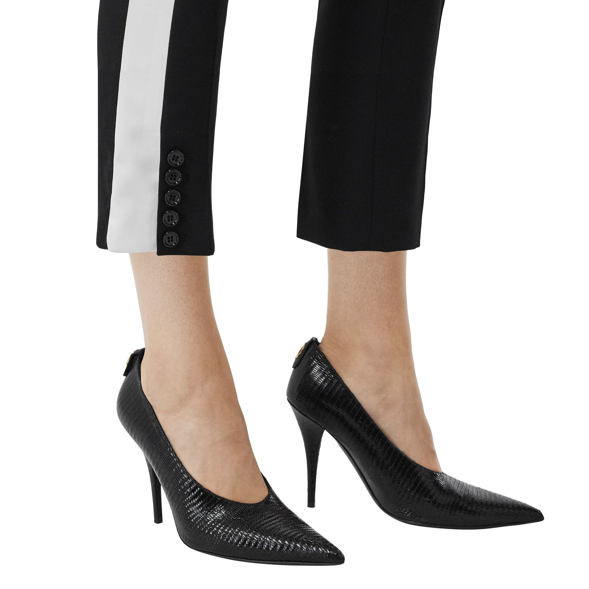 Pantalon tailleur en laine à bandes latérales - Black