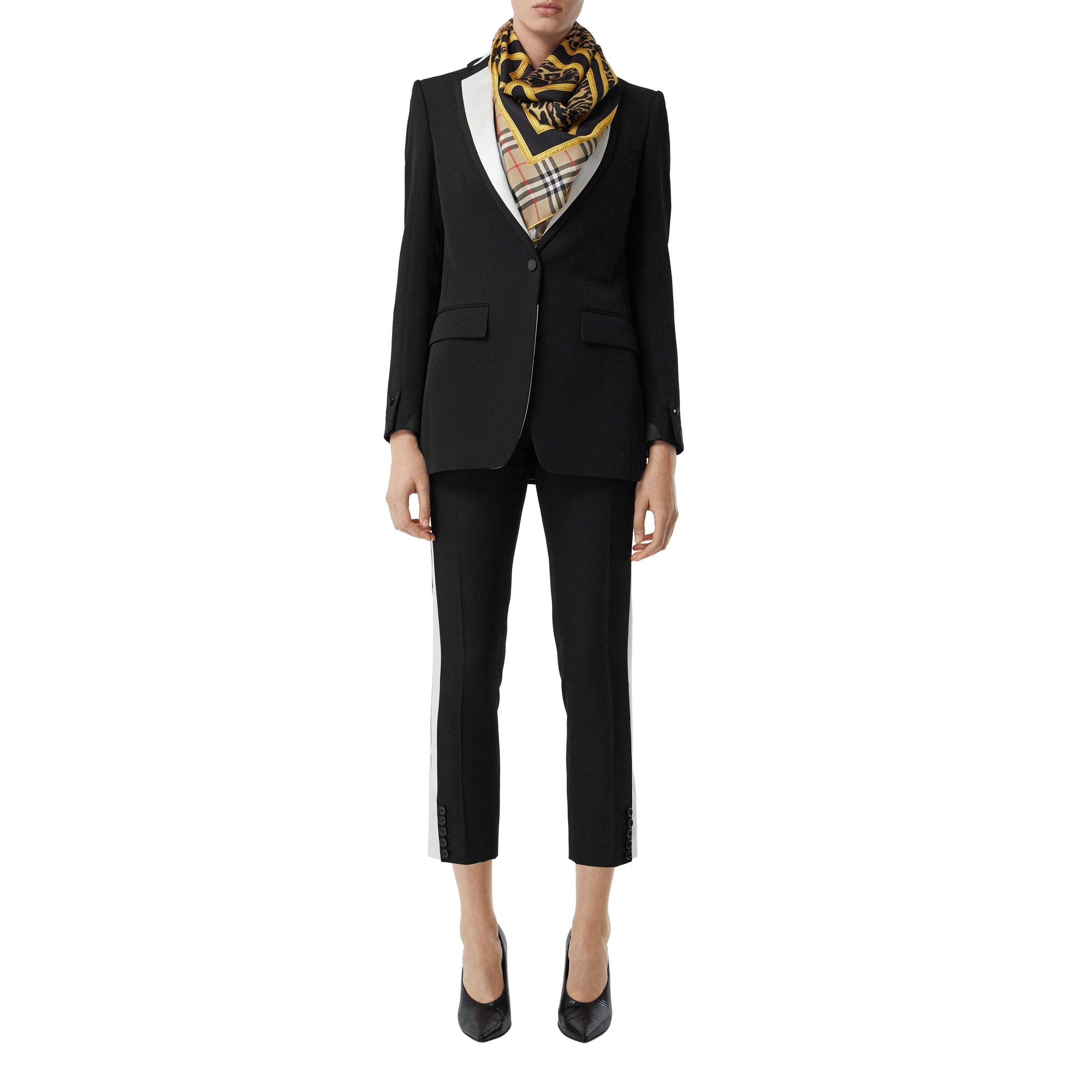 Pantalon tailleur en laine à bandes latérales - Black