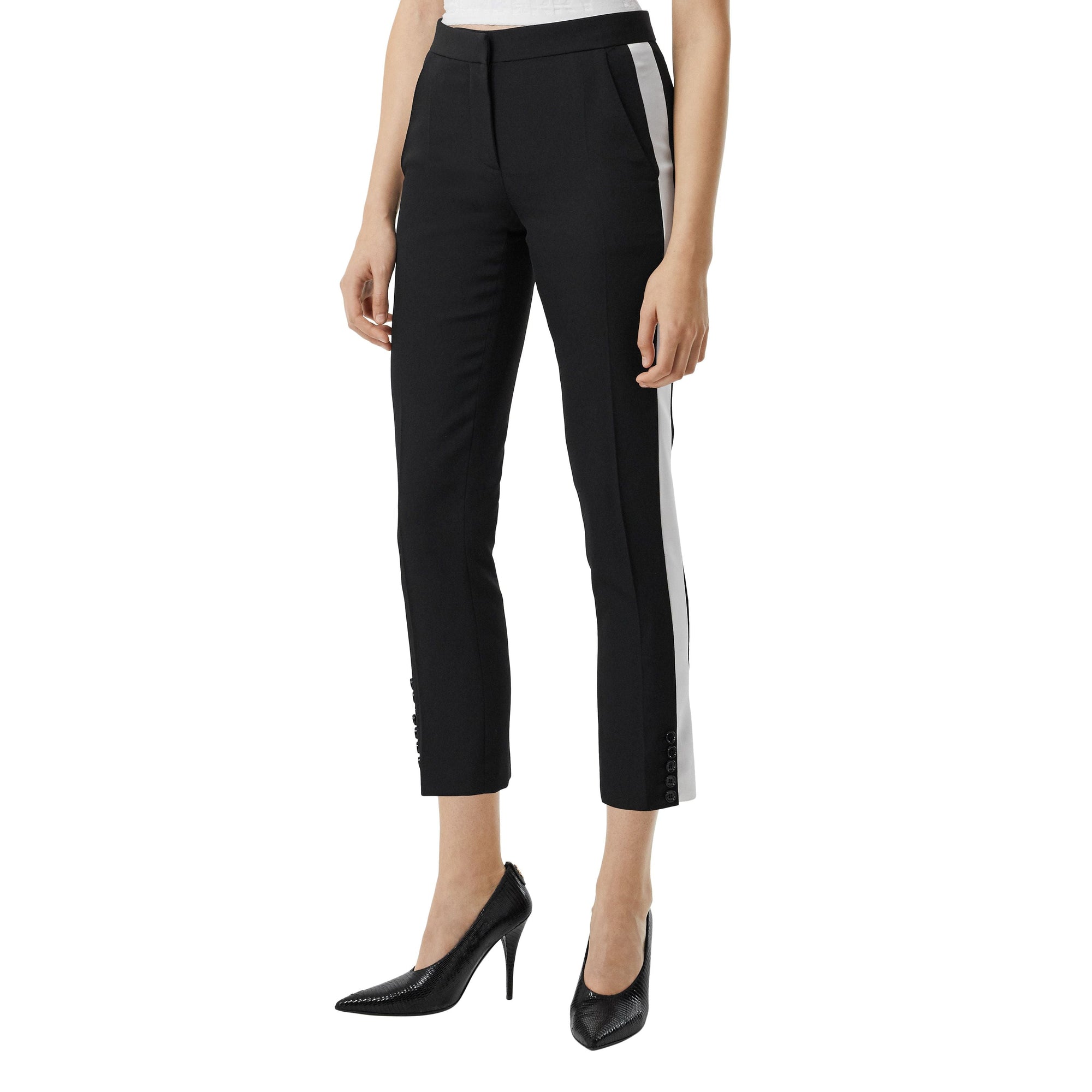 Pantalon tailleur en laine à bandes latérales - Black