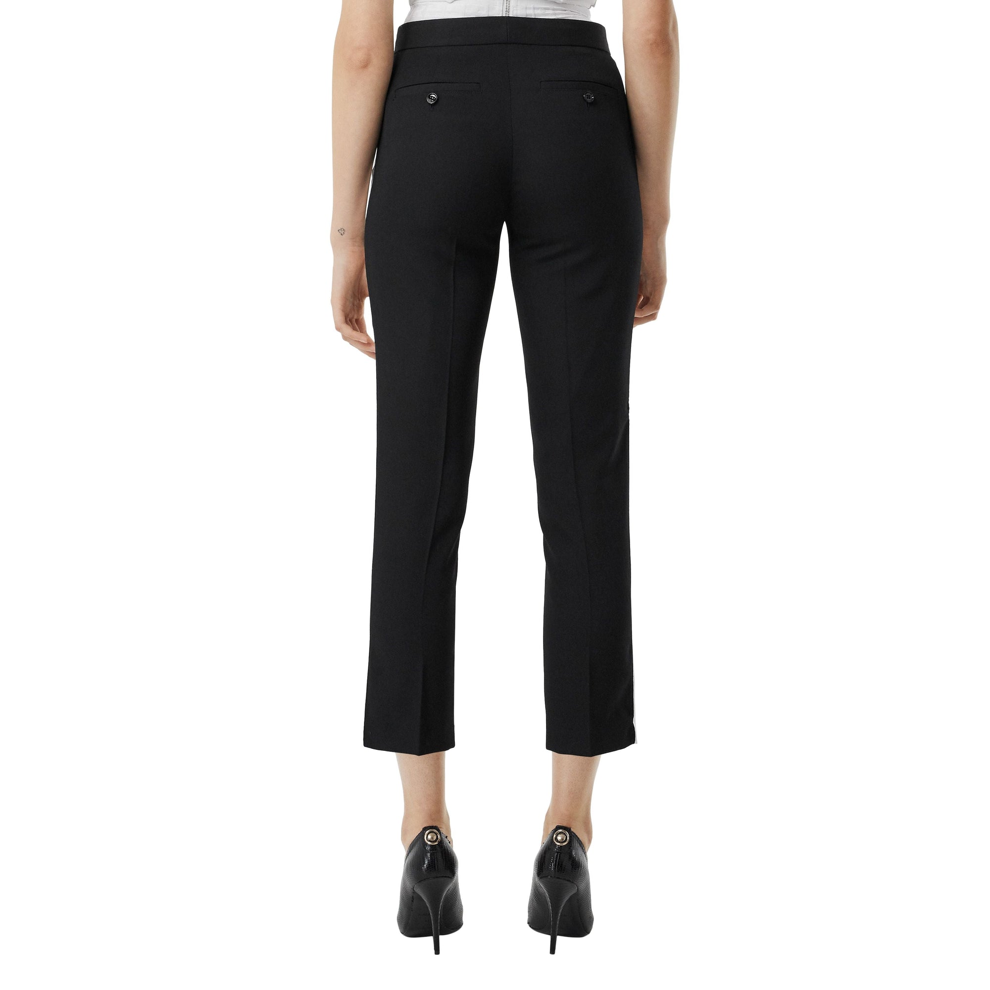 Pantalon tailleur en laine à bandes latérales - Black