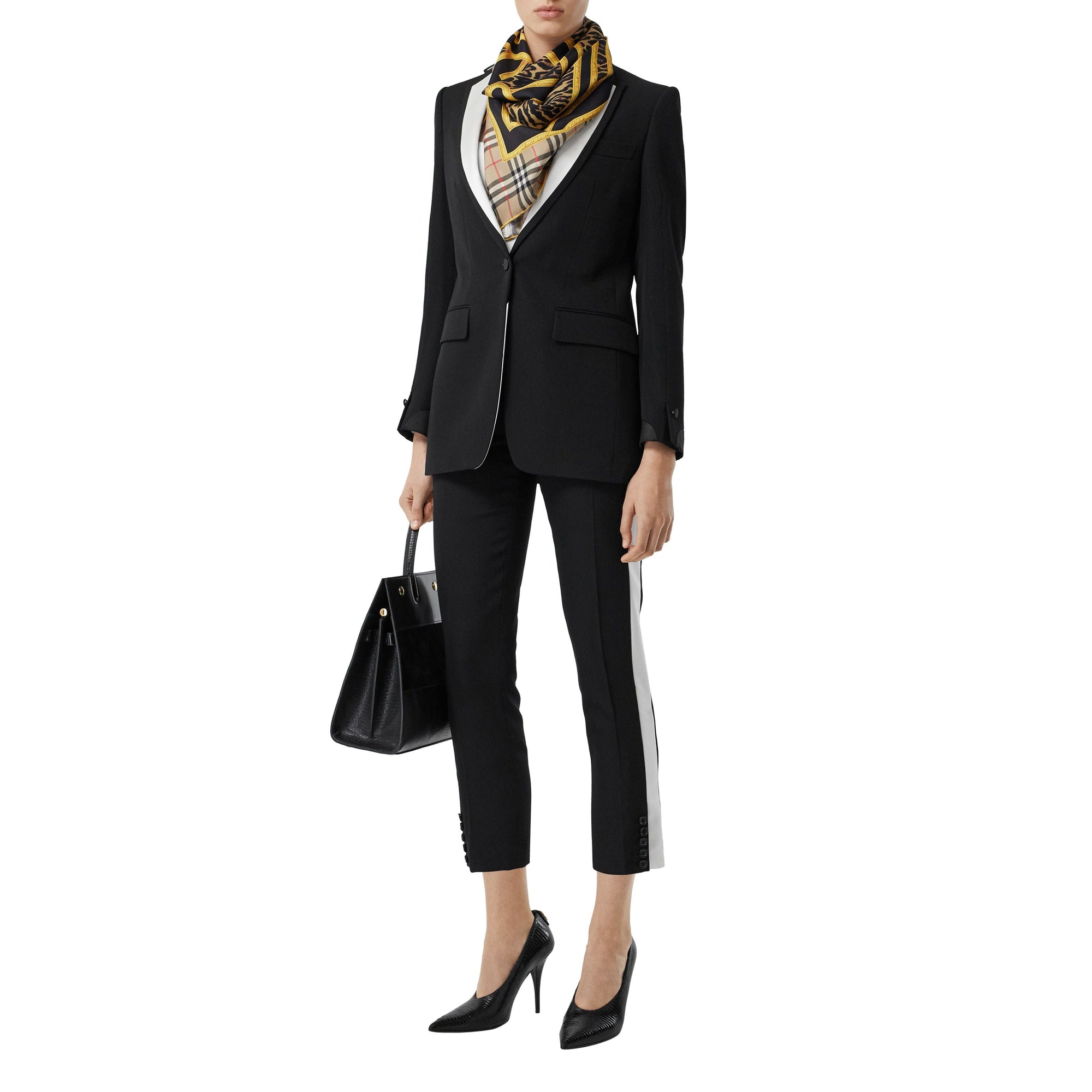 Pantalon tailleur en laine à bandes latérales - Black