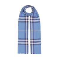 Écharpe légère en laine et soie check - English Bluebell