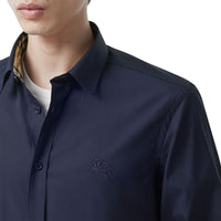 Chemise slim en coton stretch avec emblème du Cavalier brodé - Navy