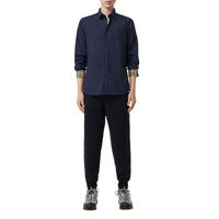 Chemise slim en coton stretch avec emblème du Cavalier brodé - Navy