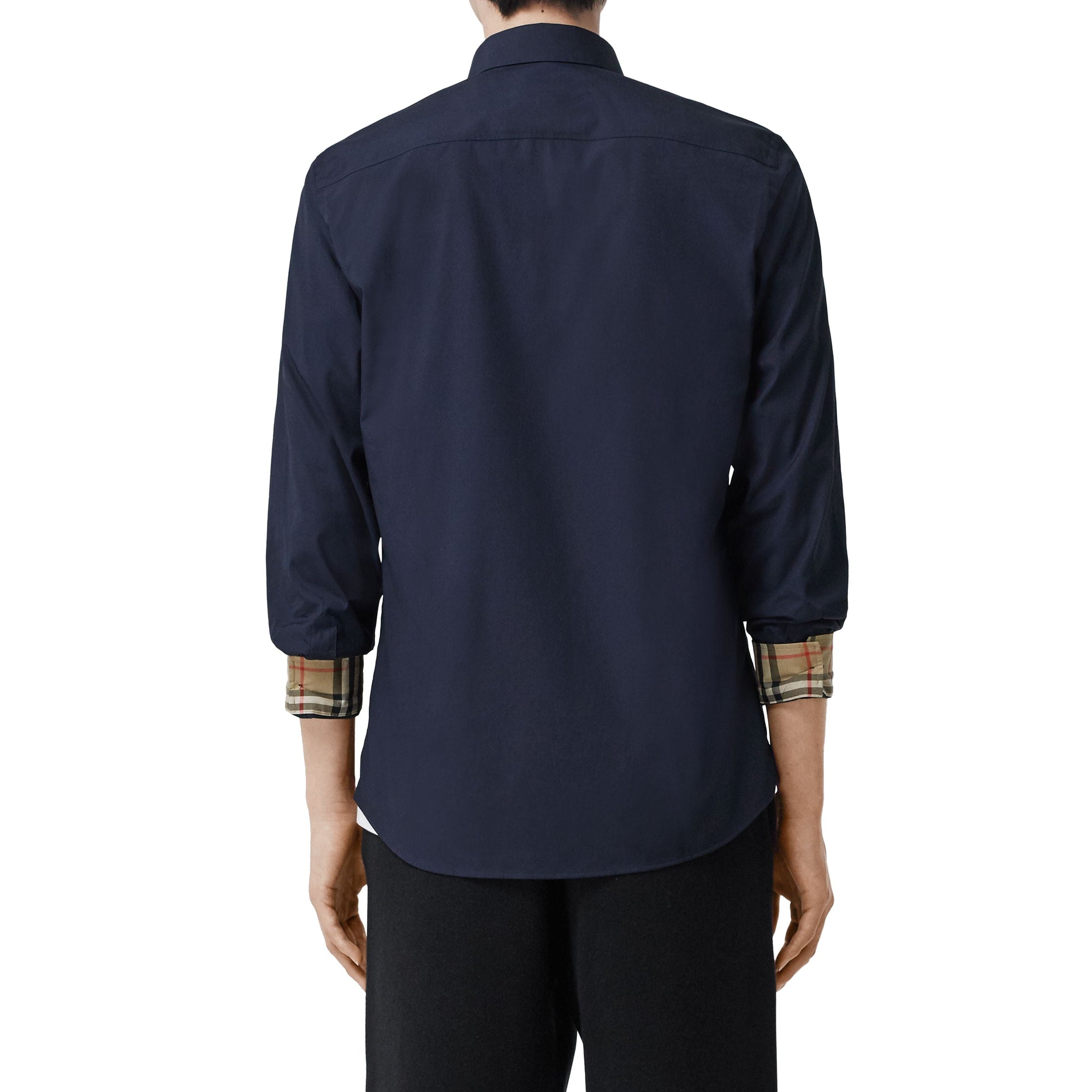 Chemise slim en coton stretch avec emblème du Cavalier brodé - Navy