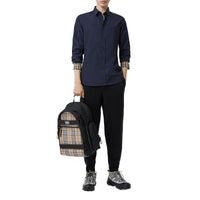 Chemise slim en coton stretch avec emblème du Cavalier brodé - Navy