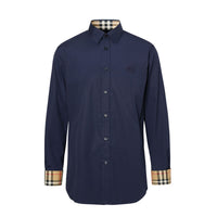 Chemise slim en coton stretch avec emblème du Cavalier brodé - Navy