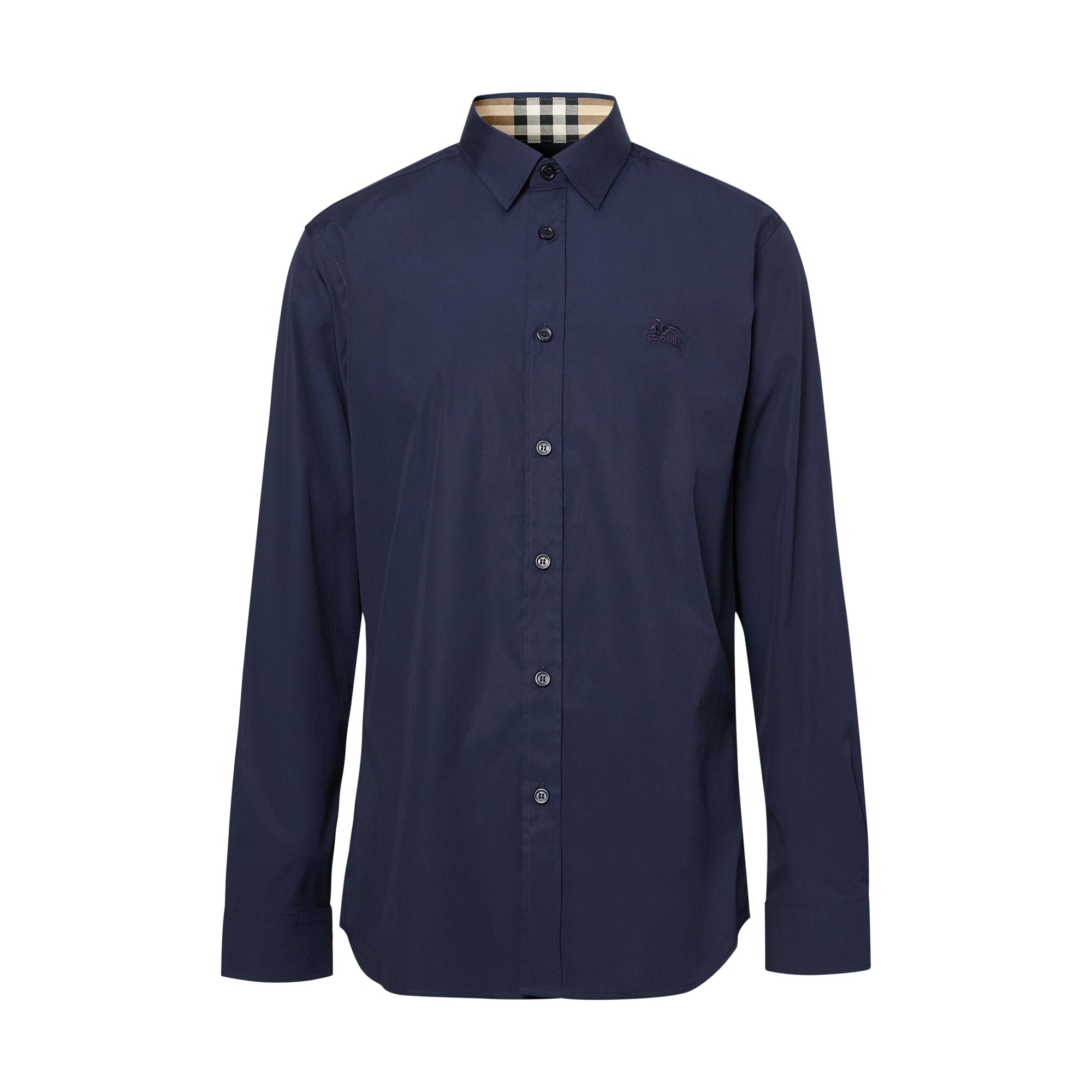 Chemise slim en coton stretch avec emblème du Cavalier brodé - Navy