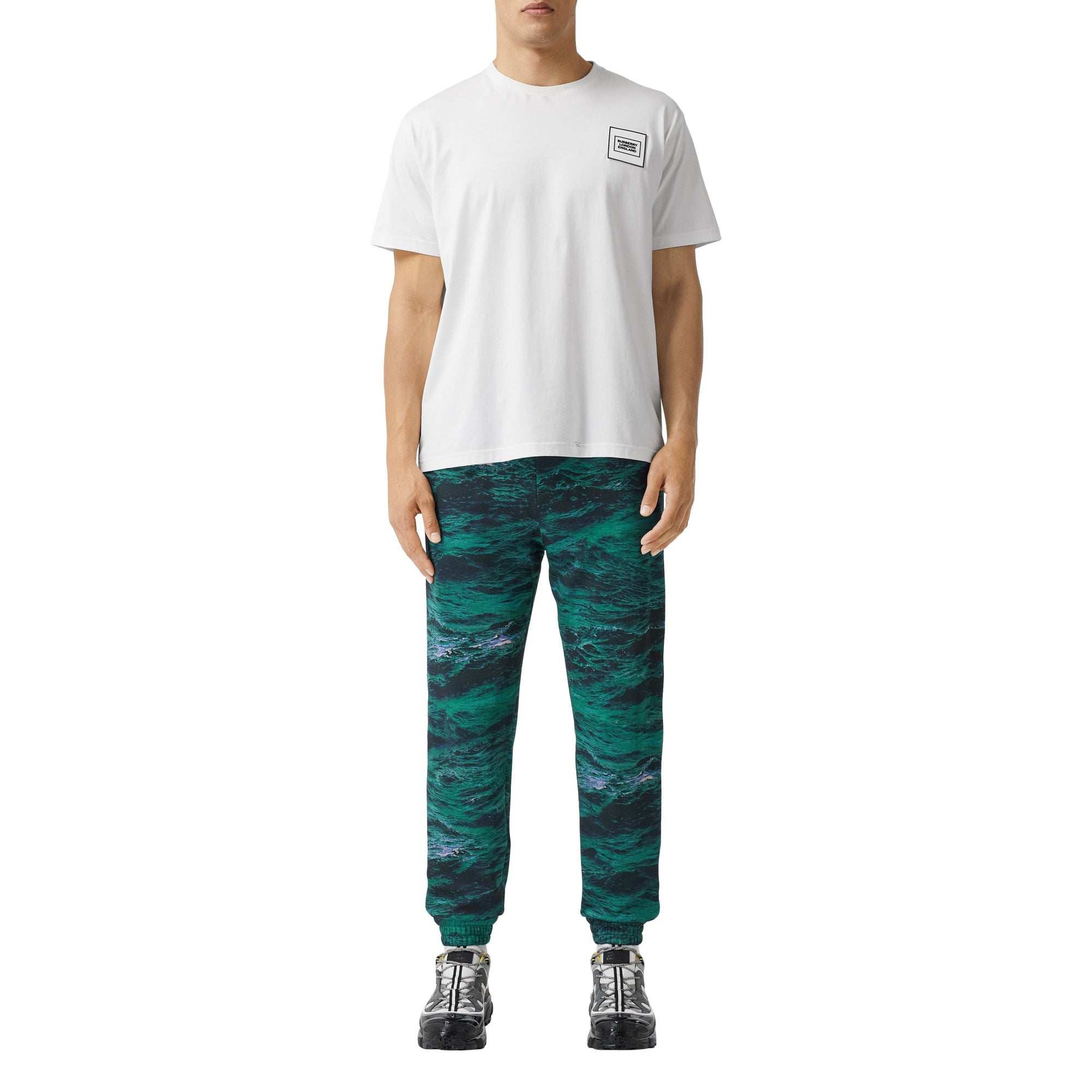 Pantalon de survêtement en coton à imprimé marin avec bandes - Deep Teal