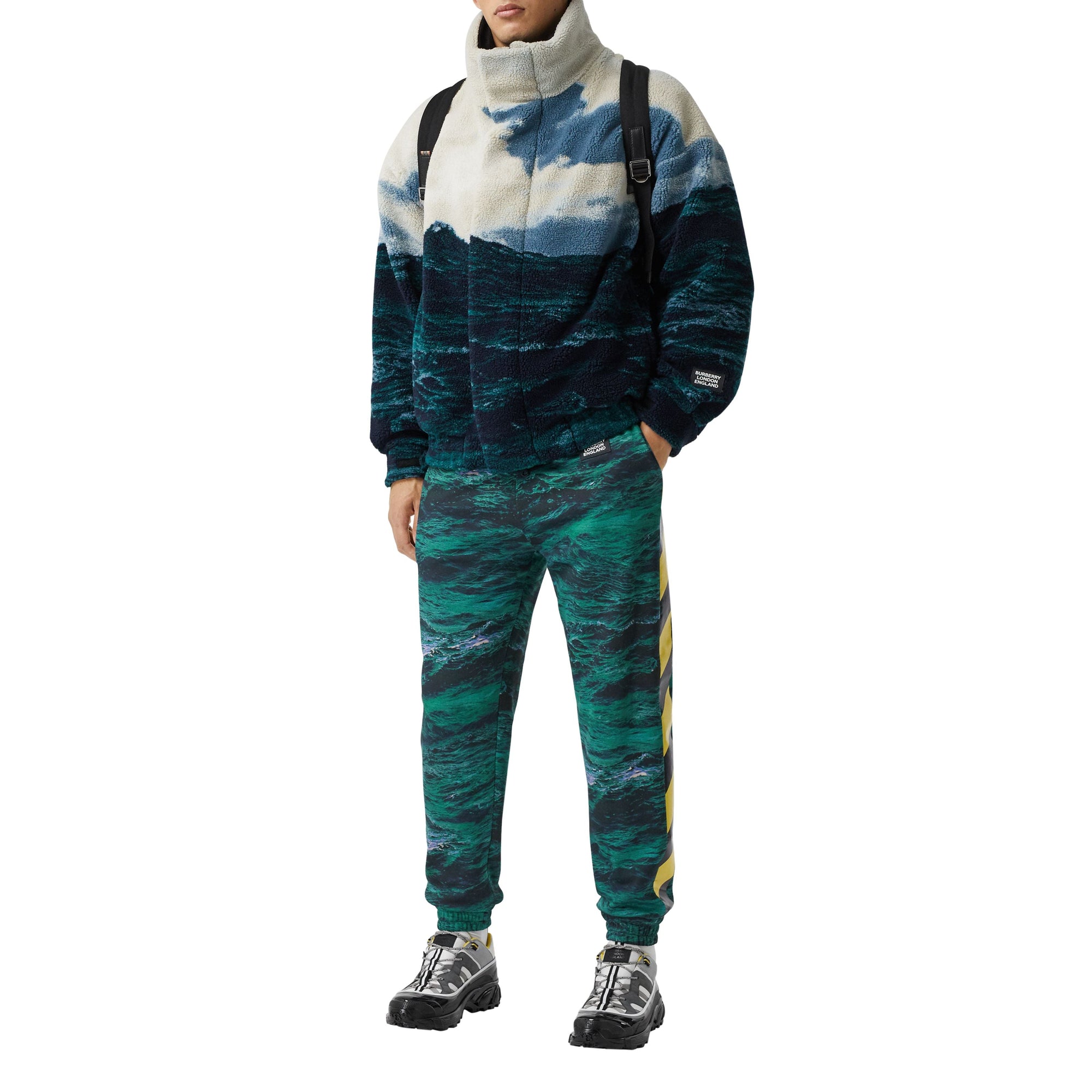 Pantalon de survêtement en coton à imprimé marin avec bandes - Deep Teal