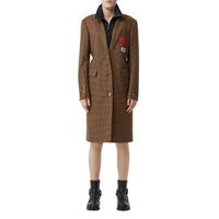 Manteau habillé check et pied de poule façon haut de survêtement - Brown