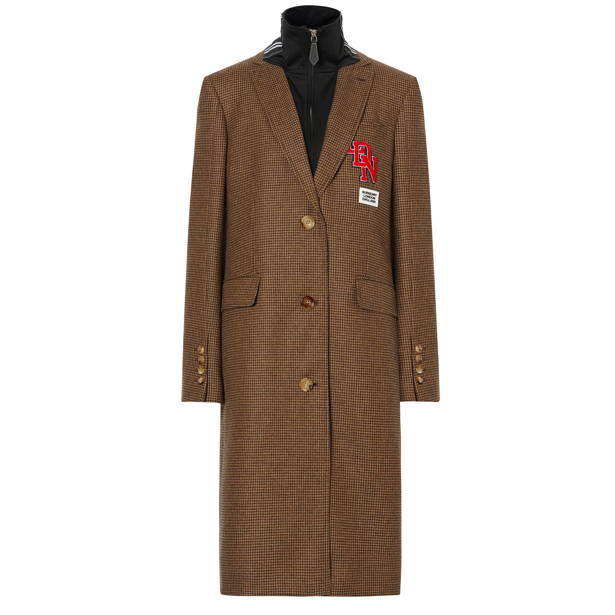 Manteau habillé check et pied de poule façon haut de survêtement - Brown