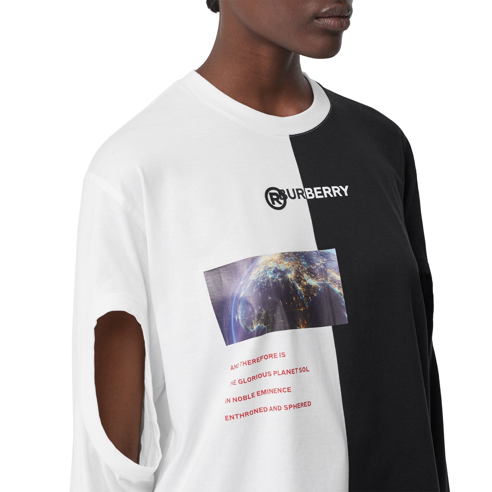 Haut oversize en coton à imprimé montage avec manches à découpes - Black