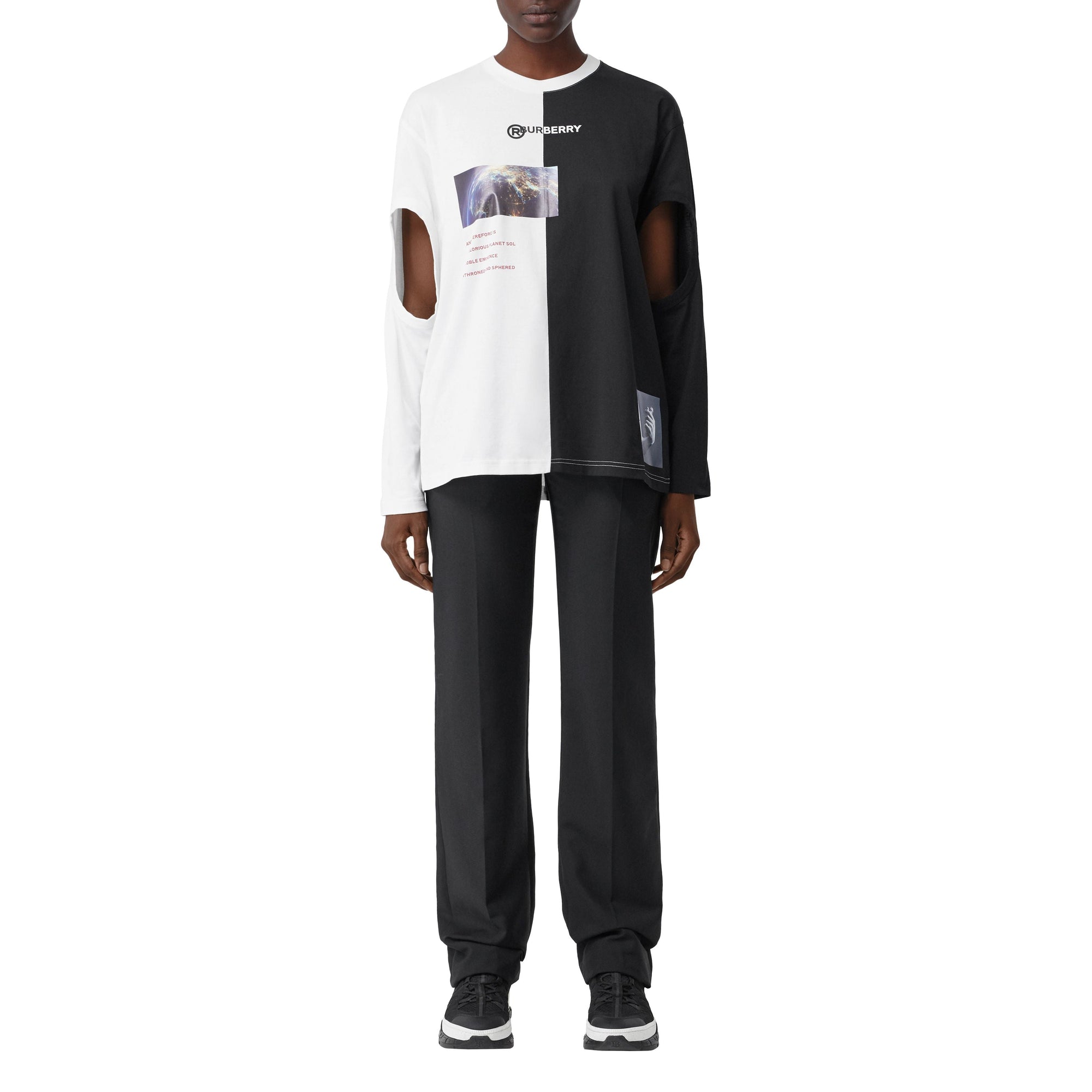 Haut oversize en coton à imprimé montage avec manches à découpes - Black