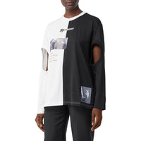 Haut oversize en coton à imprimé montage avec manches à découpes - Black