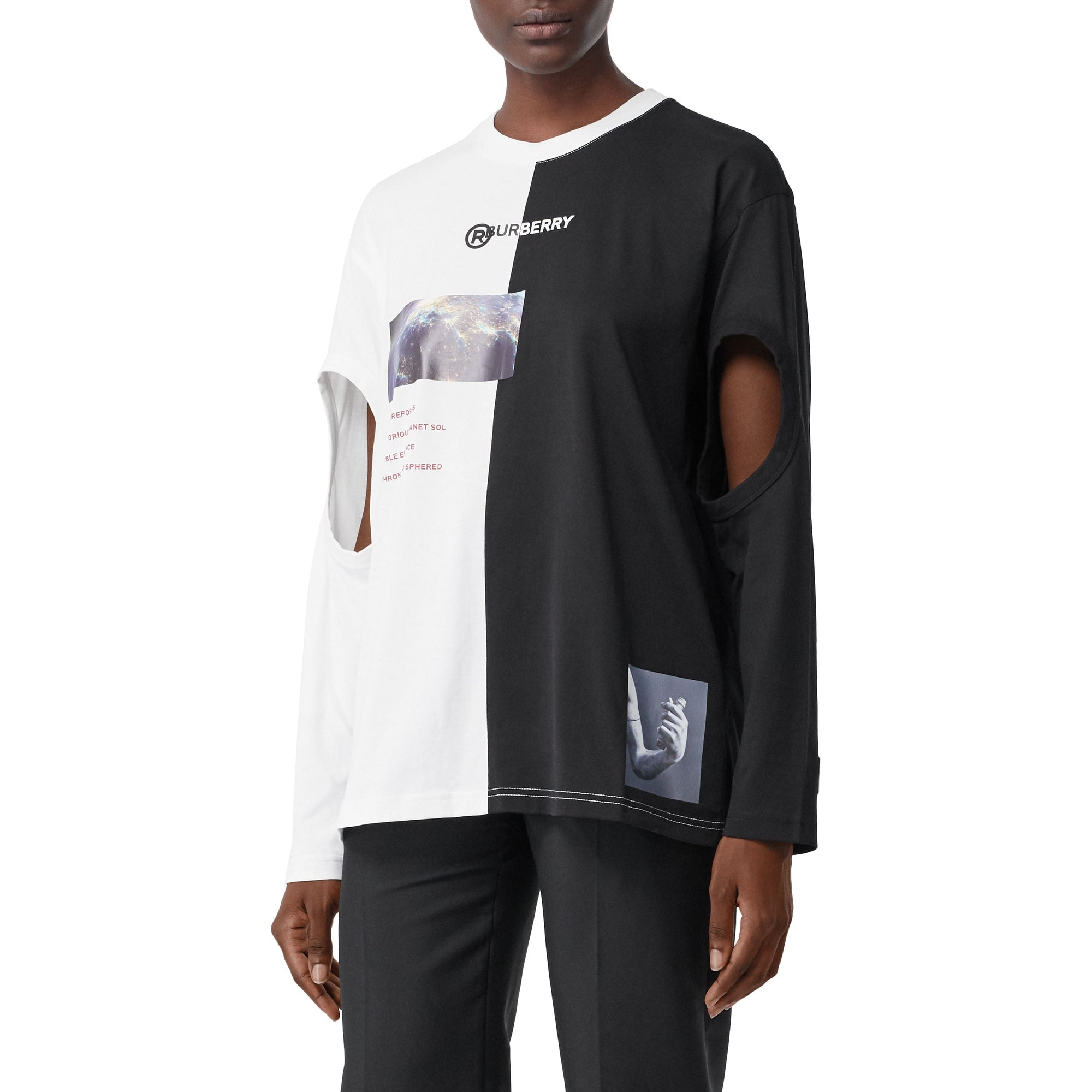 Haut oversize en coton à imprimé montage avec manches à découpes - Black