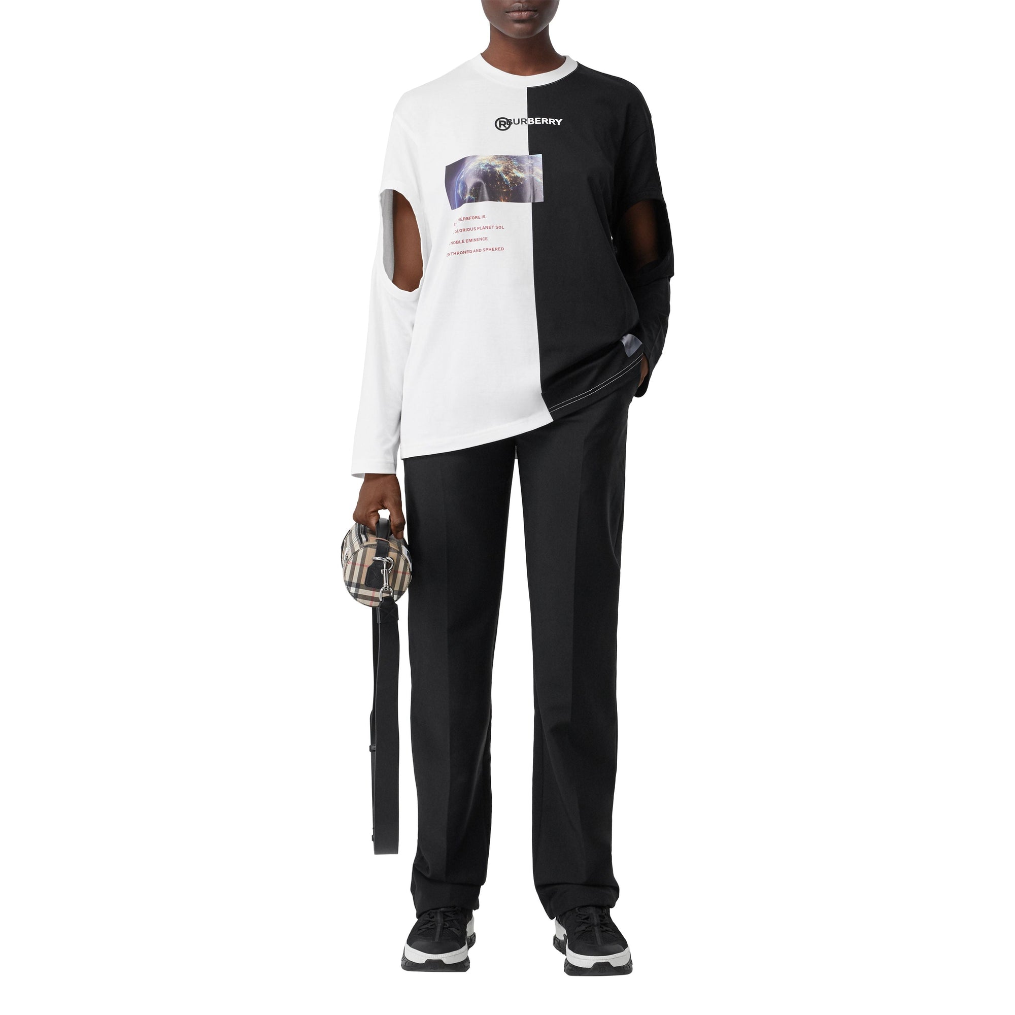 Haut oversize en coton à imprimé montage avec manches à découpes - Black