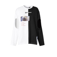Haut oversize en coton à imprimé montage avec manches à découpes - Black