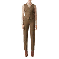 Pantalon de costume motif pied-depoules en laine - Fawn