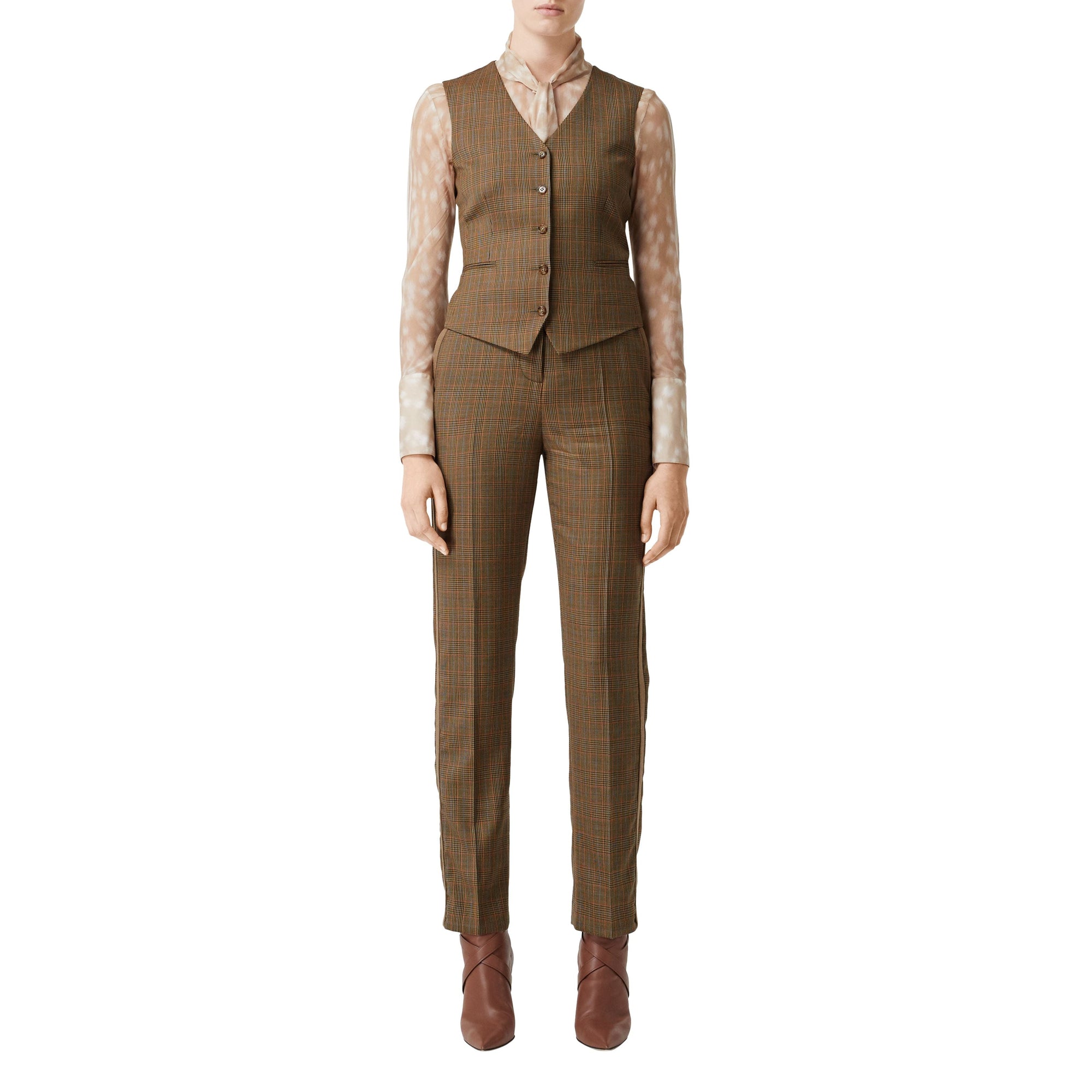 Pantalon de costume motif pied-depoules en laine - Fawn