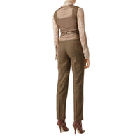 Pantalon de costume motif pied-depoules en laine - Fawn