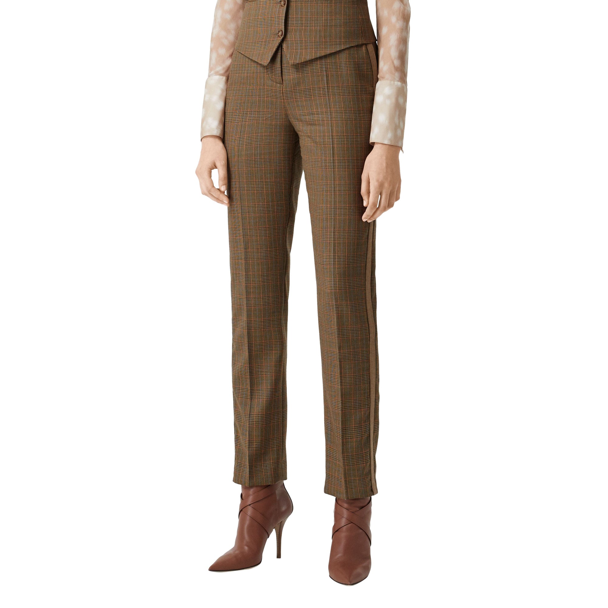 Pantalon de costume motif pied-depoules en laine - Fawn