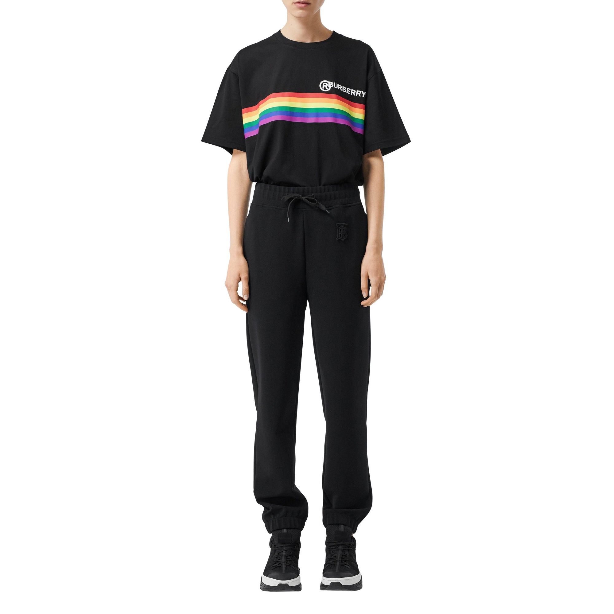 T-shirt oversize en coton avec bande arc-en-ciel - Black